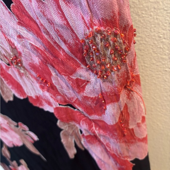 Vintage Whimsigoth Boho Fairycore Black Floral Fringe Chiffon Dress Beaded - Picture 5 of 15